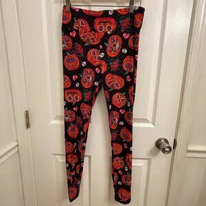 NOBO Halloween Pumpkin Skull Print Sueded High Rise Leggings Size M (7-9) New